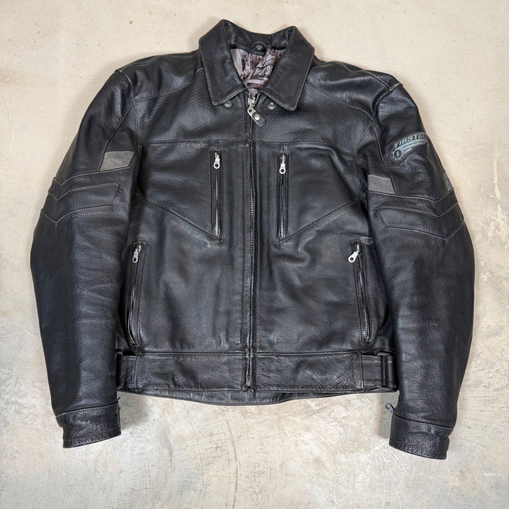 Firstgear Black Leather Motorcycle Riding Jacket Women Large Graphic Lining
